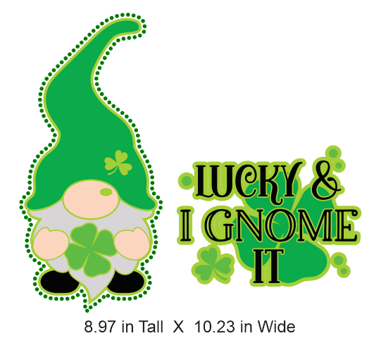Lucky and I Gnome it Color Print Vinyl and Rhinestone Transfer